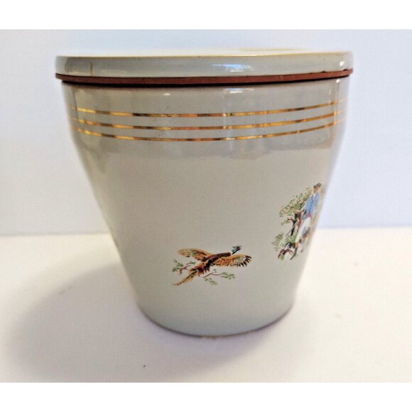 Stoneware Humidor Made in England Hunting scene - 4 3/4" Tall 1960's - Picture 3 of 9